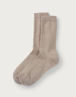 Fine Ribbed Wool Socks - Neutral Marl