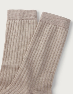 Fine Ribbed Wool Socks - Neutral Marl