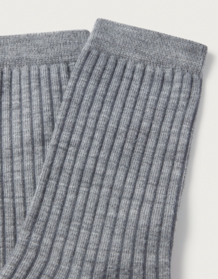 Fine Ribbed Wool Socks - Mid Grey Marl
