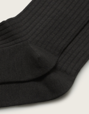 Fine Ribbed Wool Socks - Smoke