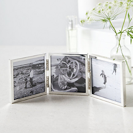 Fine Silver Triple Aperture Hinged Picture Frame – 3x3”