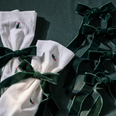 Fir Green Ribbon Napkin Bows – Set of 6