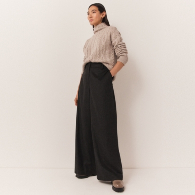 Flannel Tailored Wide Leg Trousers