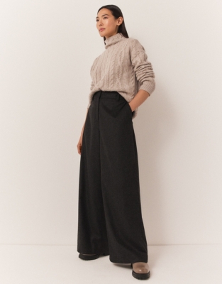 Flannel Tailored Wide Leg Trousers