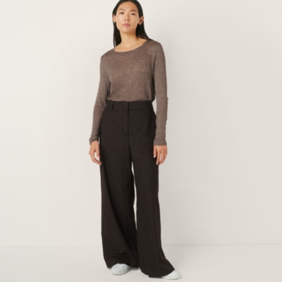 Flannel Tailored Wide Leg Trousers