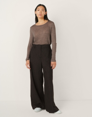 Flannel Tailored Wide Leg Trousers