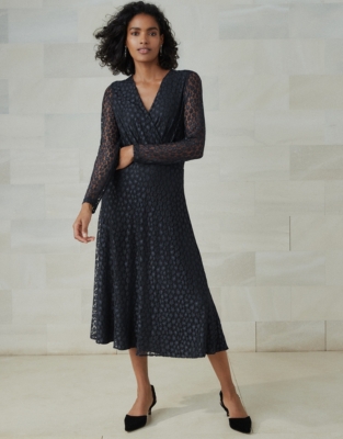 Floral-Lace Jersey Fit-&-Flare Dress | Clothing Sale | The White Company UK