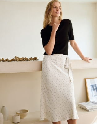 Image of Floral Print A-Line Midi Skirt