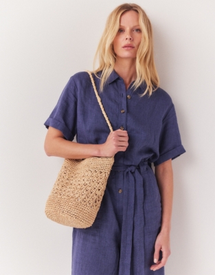 Floral Raffia Bucket Bag