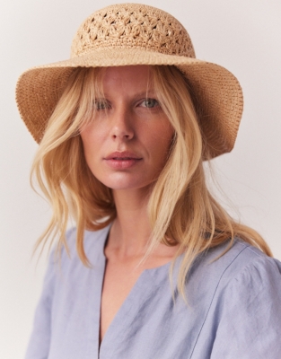 Floral Raffia Bucket Hat Hats, Scarves & Gloves The White Company UK