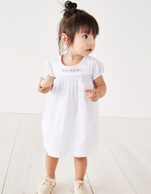 embroidered smock dress white