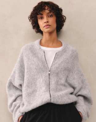Fluffy Bomber Jacket with Alpaca