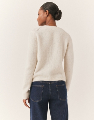 Fluffy Crew Neck Cardigan with Alpaca