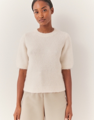 Fluffy Knitted T-Shirt with Alpaca