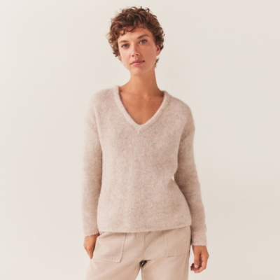 Fluffy V Neck Jumper with Alpaca