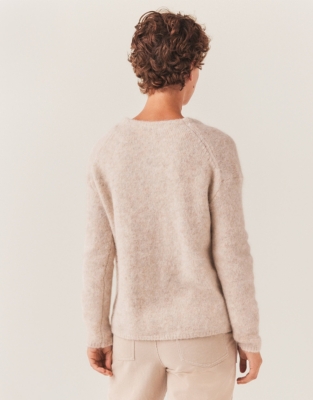 Fluffy V Neck Jumper with Alpaca