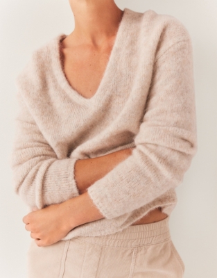 Fluffy V Neck Jumper with Alpaca