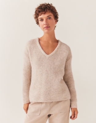 Fluffy V Neck Jumper with Alpaca