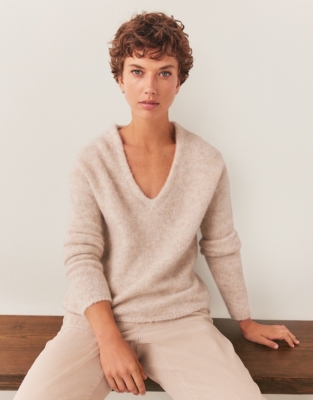 Fluffy V Neck Jumper with Alpaca