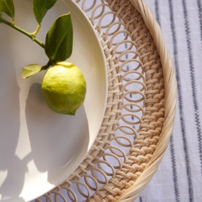 Footed Rattan Serving Stand Home Accessories Sale The White Company UK