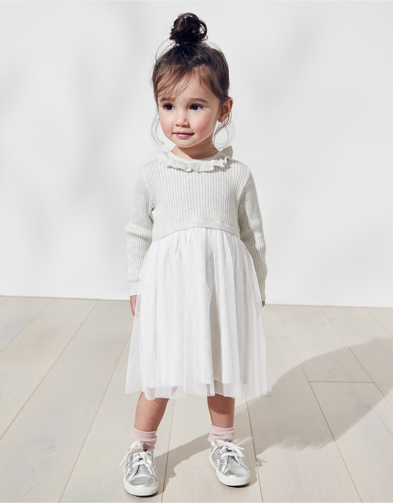 The White Company Clothing Dresses Knitted Dresses 0-18mths 1-1 1/2Y Frill-Collar Knit & Tulle Dress 