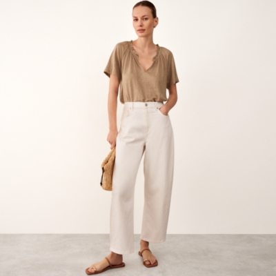 Frill Detail Jersey Linen Blouse 