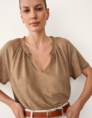 Frill Detail Jersey Linen Blouse 