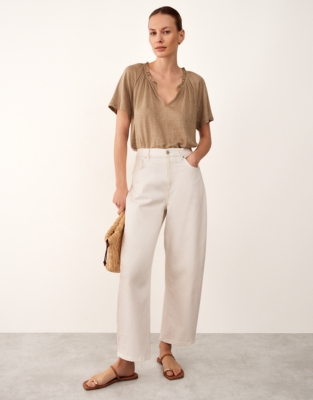 Frill Detail Jersey Linen Blouse 