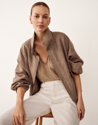 Frill Detail Jersey Linen Blouse 