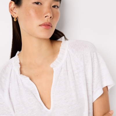 Frill Detail Jersey Linen Blouse - White