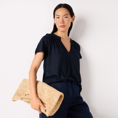 Frill Detail Jersey Linen Blouse