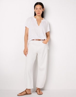 Frill Detail Jersey Linen Blouse - White