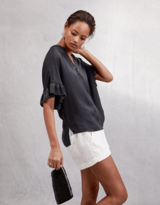 Frill Sleeve Satin Blouse Clothing Sale The White Company UK