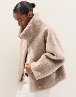 Funnel Collar Faux-Fur Coat