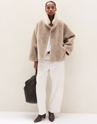 Funnel Collar Faux-Fur Coat