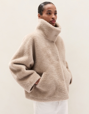 Funnel Collar Faux-Fur Coat