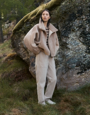 Funnel Collar Faux-Fur Coat