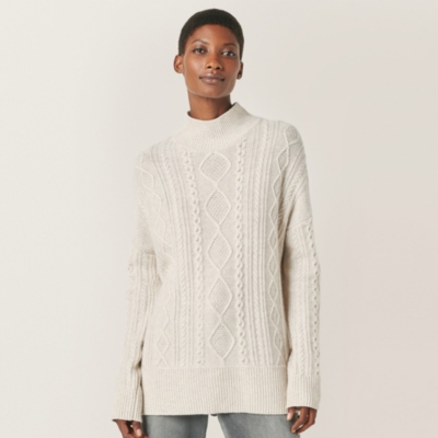 Funnel Neck Cable Jumper with Cashmere