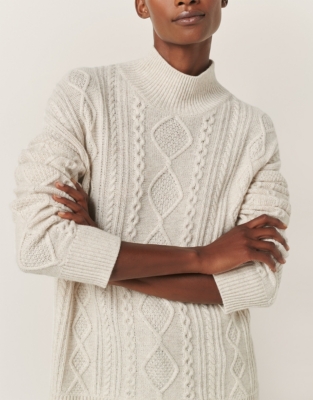 Funnel Neck Cable Jumper with Cashmere