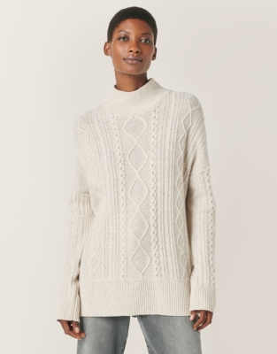 Funnel Neck Cable Jumper with Cashmere