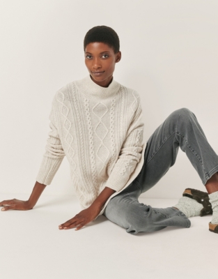 Funnel Neck Cable Sweater with Cashmere