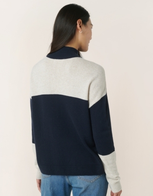 Funnel Neck Colour Block Jumper with Cashmere