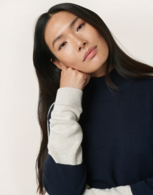 Funnel Neck Colour Block Jumper with Cashmere