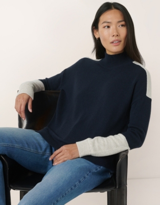 Funnel Neck Colour Block Jumper with Cashmere