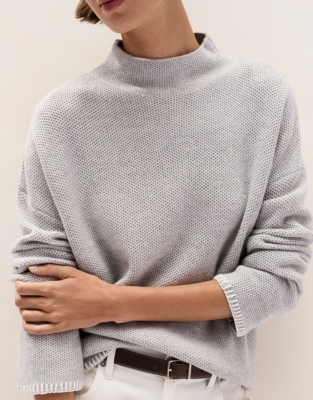 Funnel Neck Contrast Stitch Detail Jumper with Cashmere