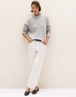 Funnel Neck Contrast Stitch Detail Jumper with Cashmere