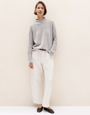 Funnel Neck Contrast Stitch Detail Jumper with Cashmere