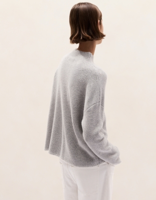 Funnel Neck Contrast Stitch Detail Jumper with Cashmere
