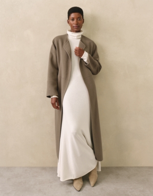 Funnel Neck Dress with Cashmere - Porcelain