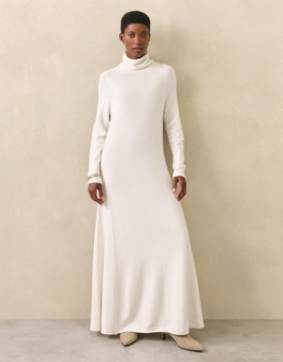 Funnel Neck Dress with Cashmere - Porcelain